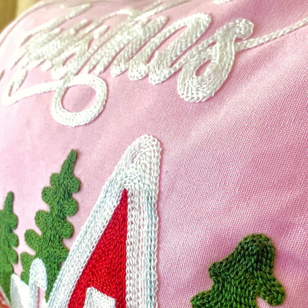 12x20 Pink Christmas Embroidered Merry Christmas Village Throw Pillow Cover New - Picture 5 of 5